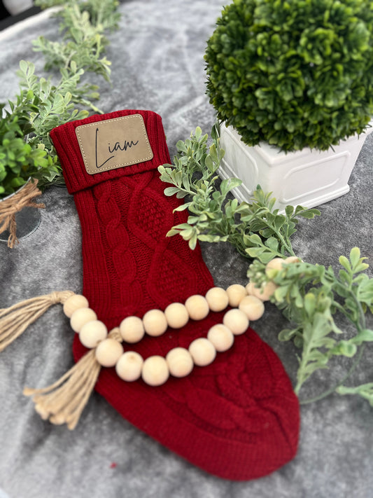 Personalized Christmas Stocking w/ leather patch