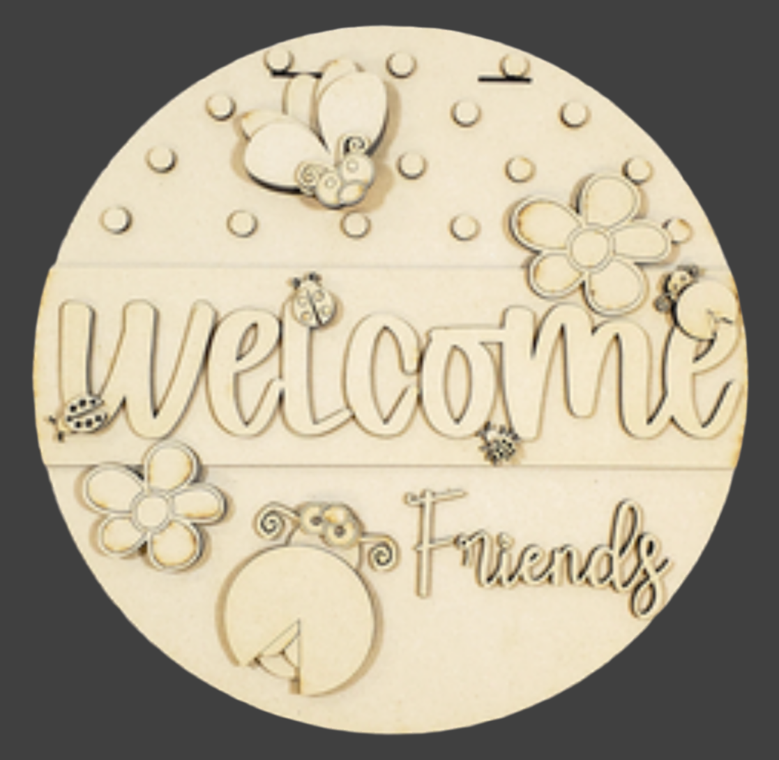 Welcome friends Lady bug Door Round