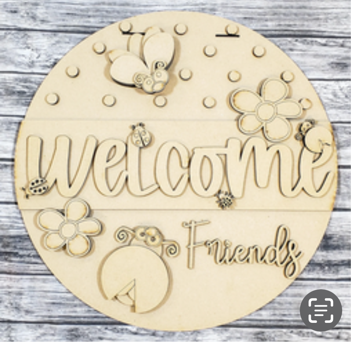 Welcome friends Lady bug Door Round