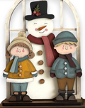 Arched window insert Snowman and Kids