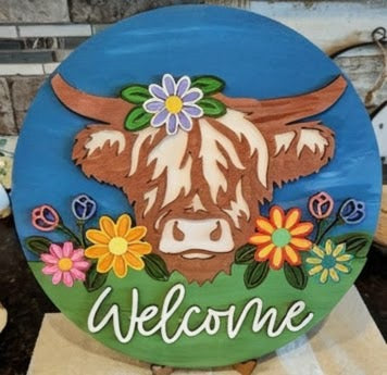15” Highland Cow Spring Door Round DIY