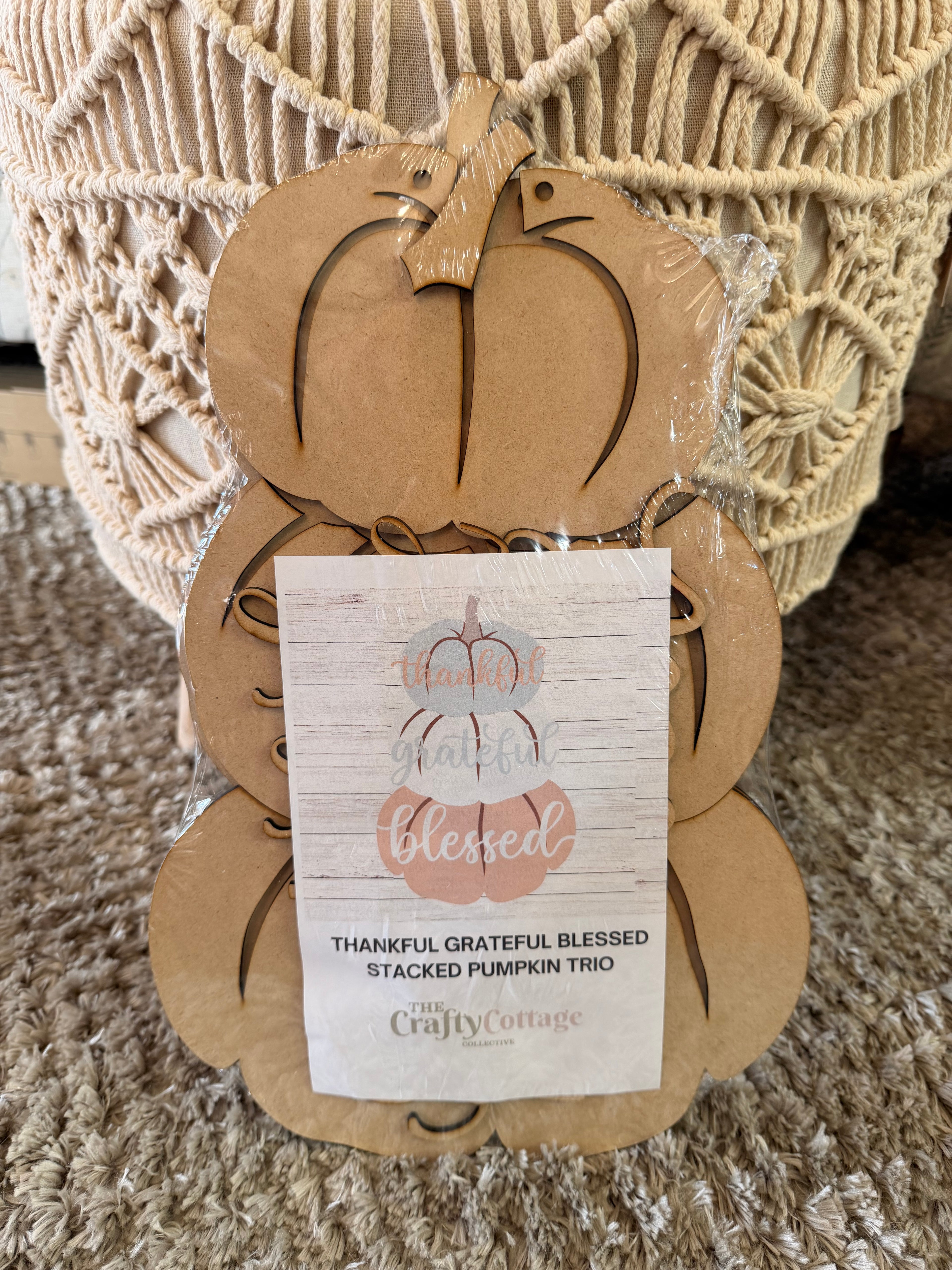 Thankful Grateful Blessed Stacked Pumpkin Door Hanger
