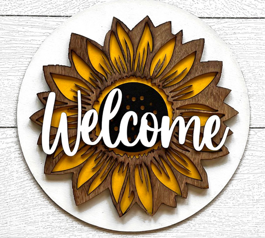 Sunflower Welcome Door Hanger Round