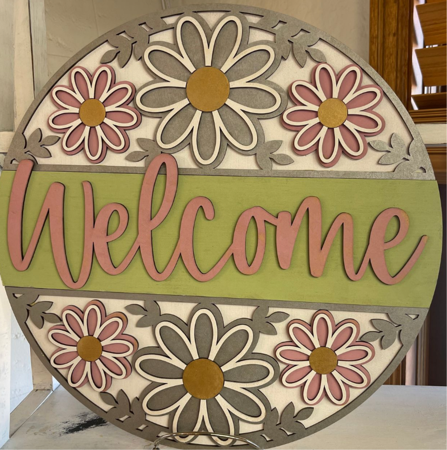 Spring flower welcome door round DIY Craft