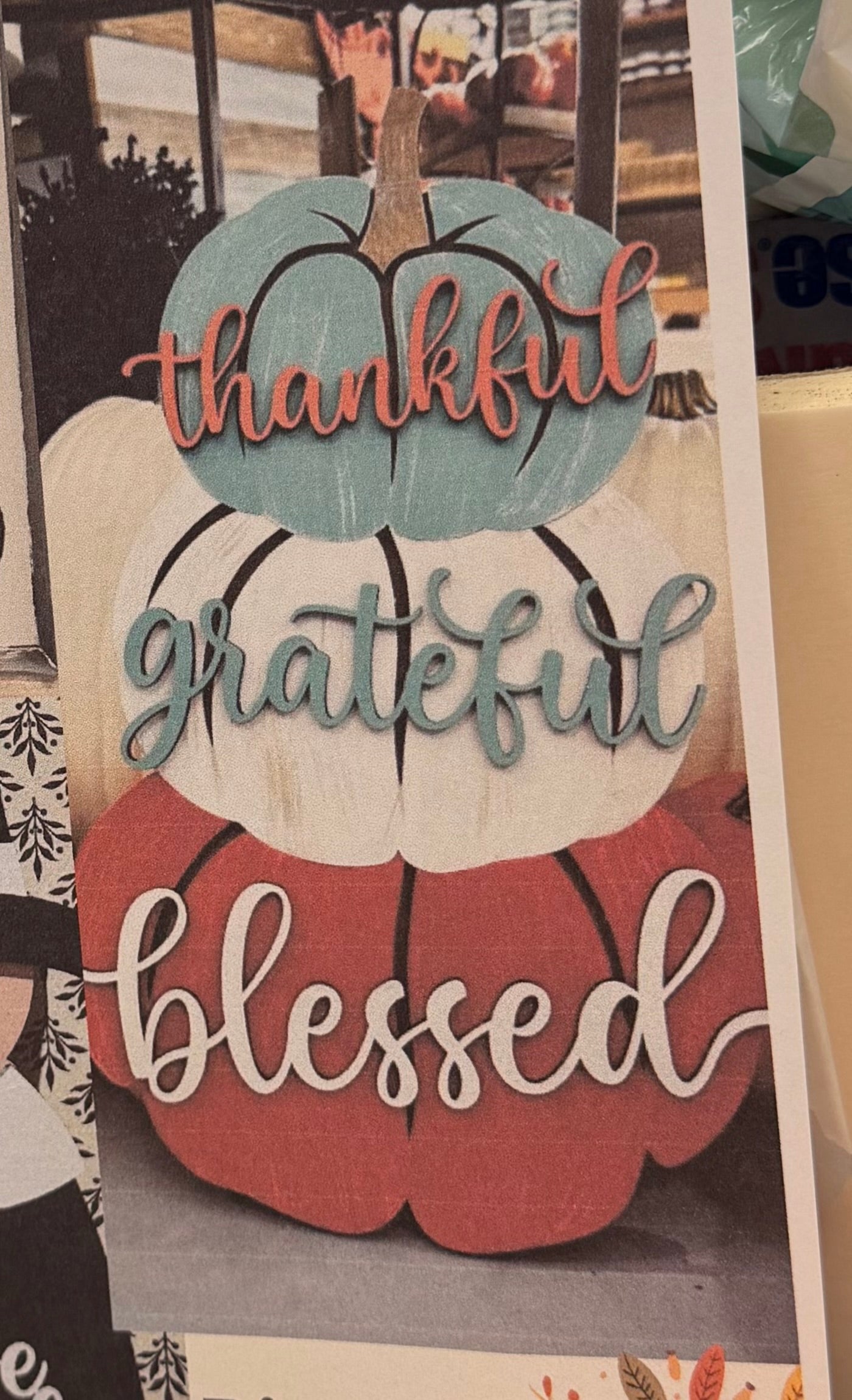 Thankful Grateful Blessed Stacked Pumpkin Door Hanger