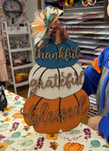 Thankful Grateful Blessed Stacked Pumpkin Door Hanger