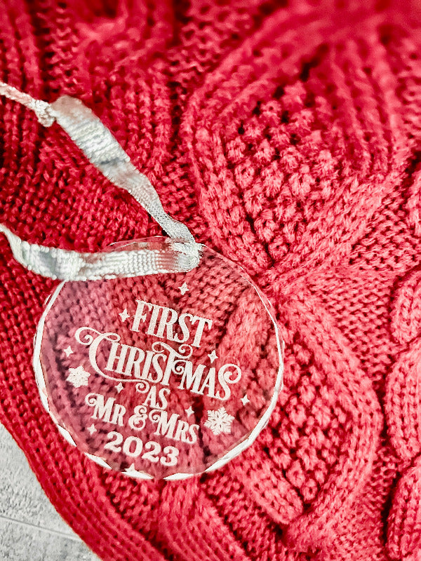 First Christmas as Mr. and Mrs. - Personalized Crystal Beveled Ornament