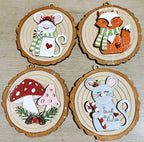 Forest Friends Fox, Mushroom, and two mice ornaments