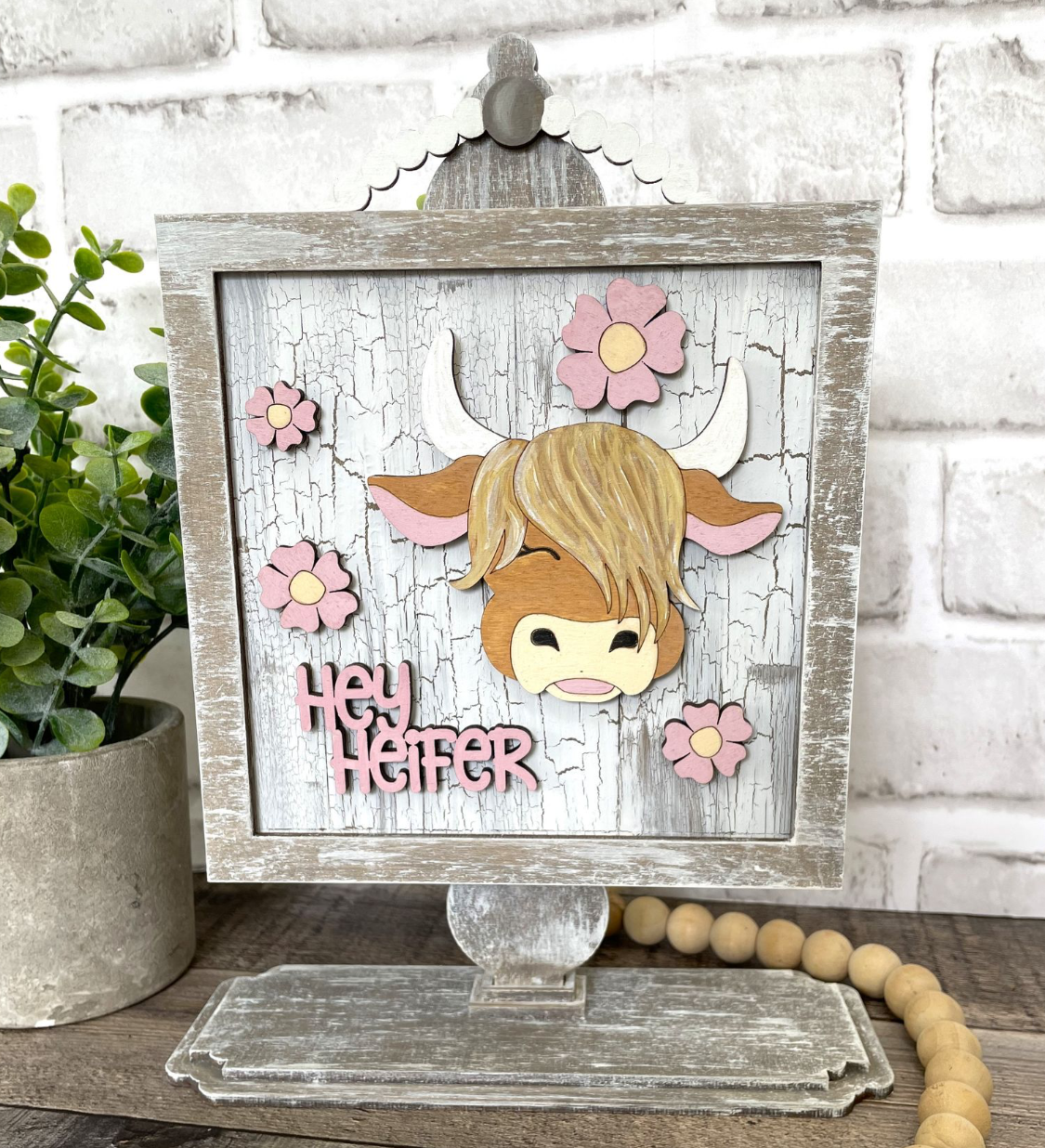 Highland Cow “Hey Heifer” interchangeable Table Top Sitter DIY Craft