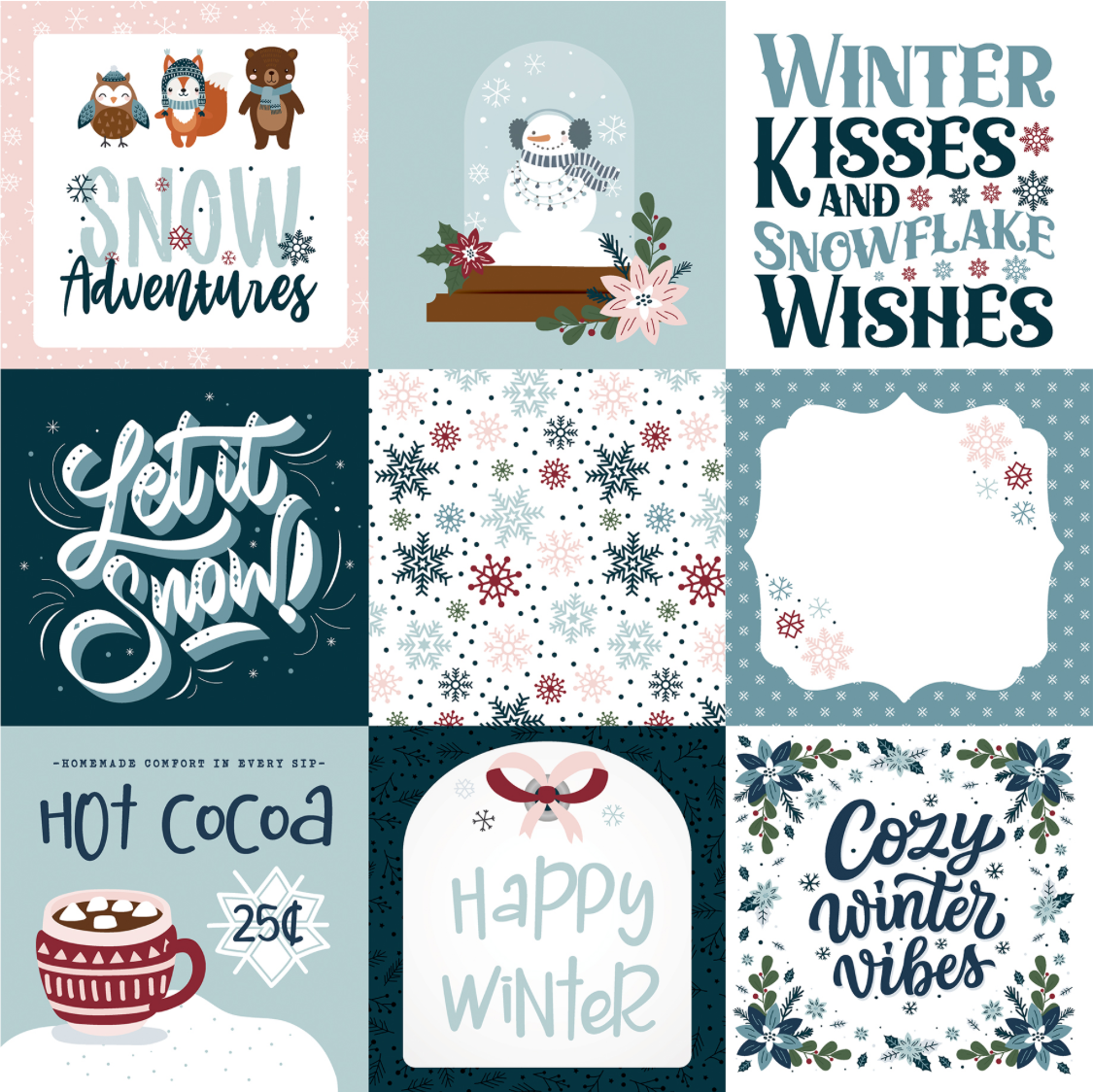 Winter fun 4 x 4 journaling cards, 12 x 12