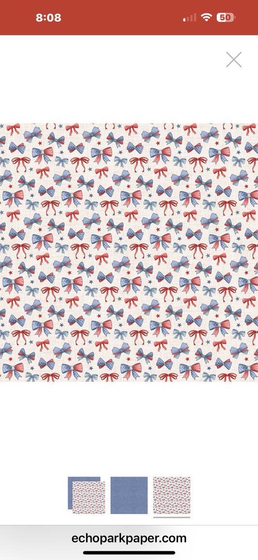 Yankee Doodle red white blue bow 12 x 12 paper