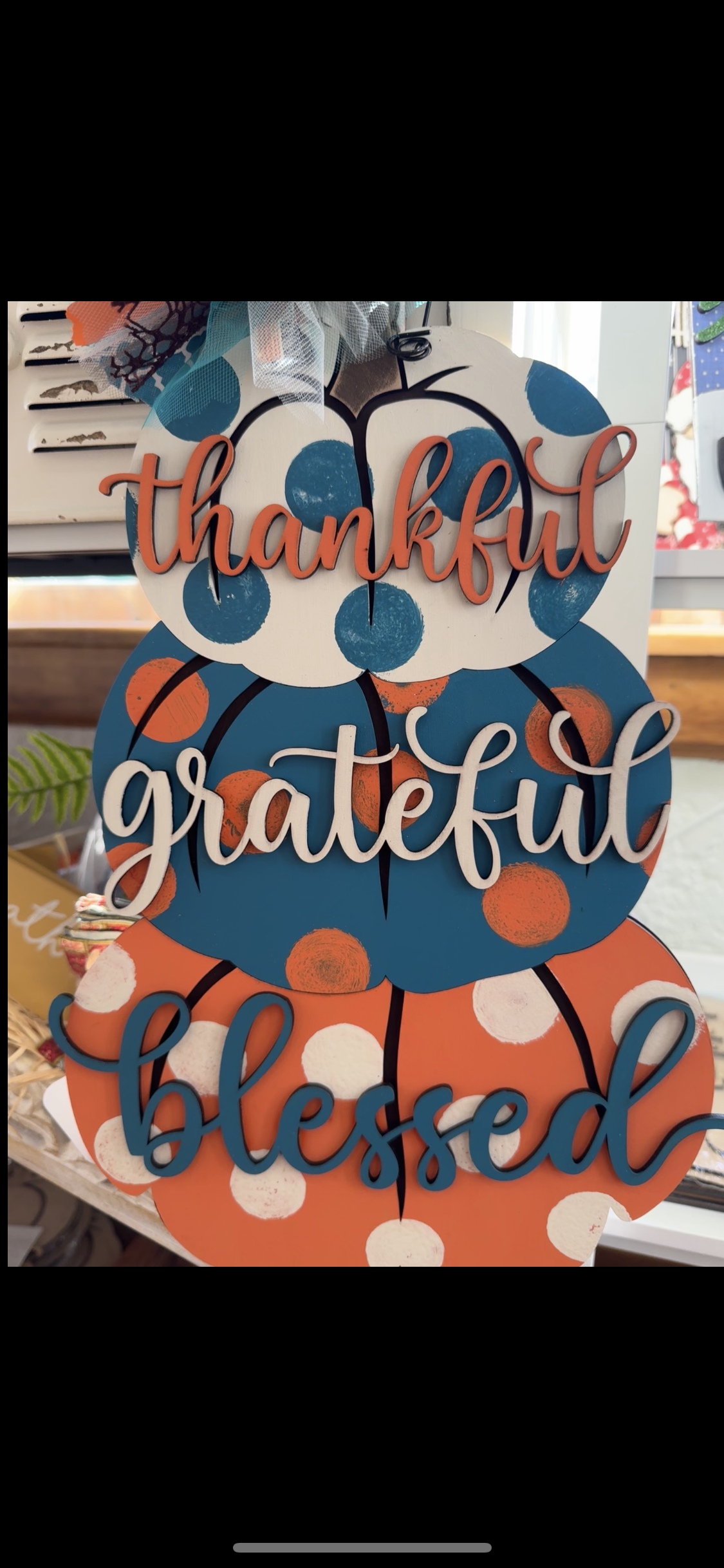 Thankful Grateful Blessed Stacked Pumpkin Door Hanger