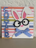6” square table top/interchangeable frame insert Easter bunny with glasses -DIY