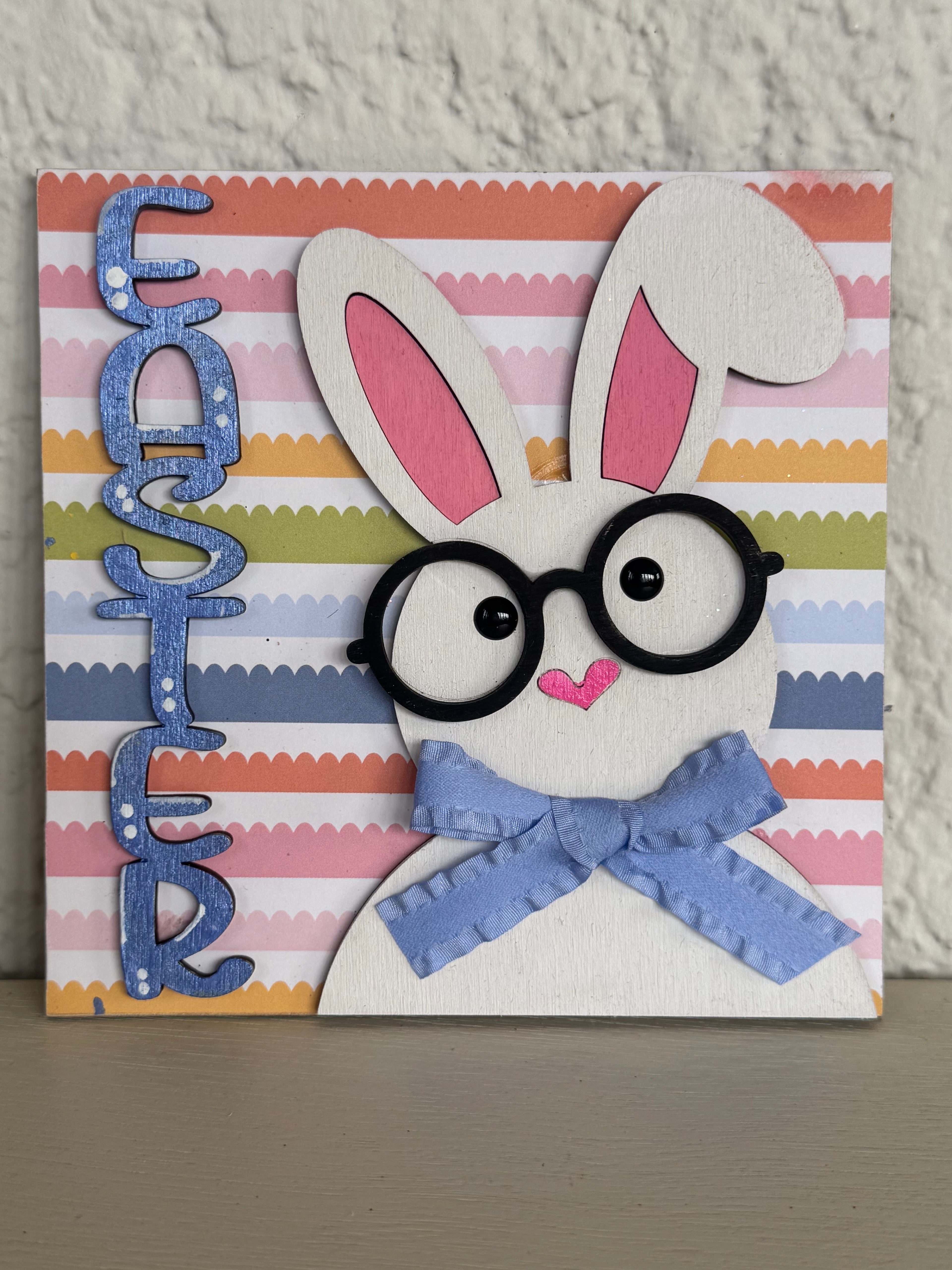 6” square table top/interchangeable frame insert Easter bunny with glasses -DIY