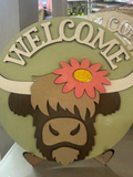 Welcome Highland Cow 6” Table Top Round DIY
