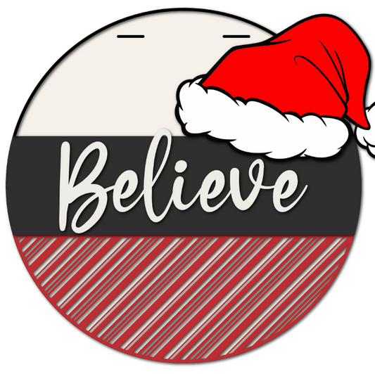 Believe with Santa Hat DIY Door Hanger