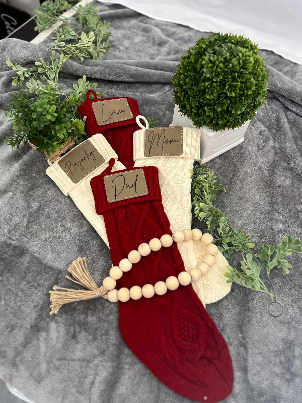Personalized Christmas Stocking w/ leather patch
